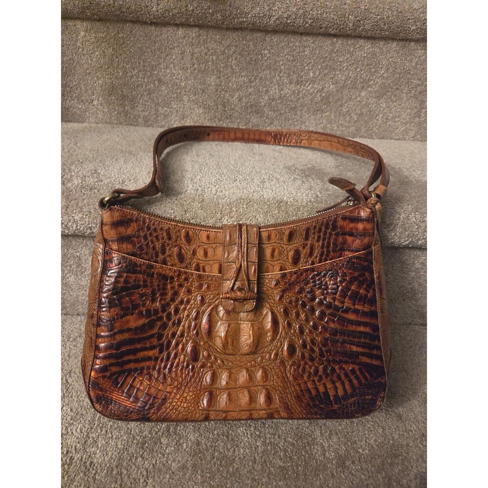 Brahmin Vintage "Isabelle" Croc-Embossed Toasted Brown Leather Shoulder Bag